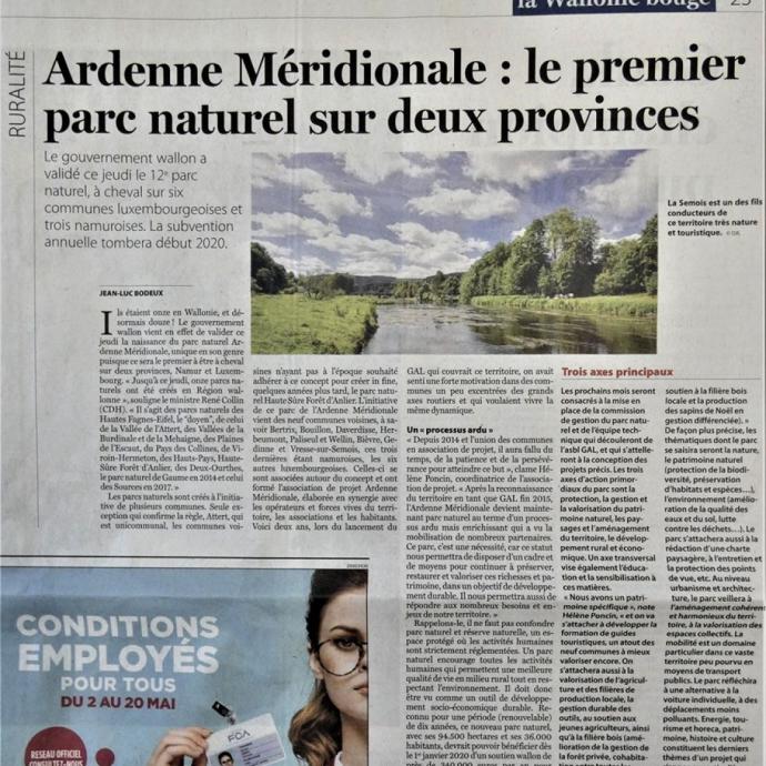 Ardenne Méridionale : Le premier parc sur deux provinces - Revue de presse GAL Ardenne Meridionale